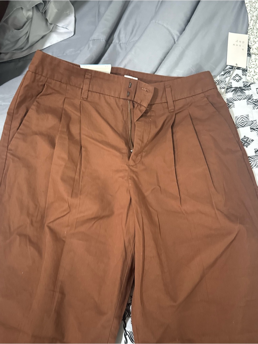 Men's Pleated Cotton Blend Pants - Brown